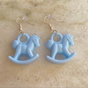 Aesthetic Handmade Blue Rocking Horse Earrings